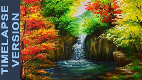 Water Falls In Autumn Forest - Acrylic Painting Tutorial TIMELAPSE ...