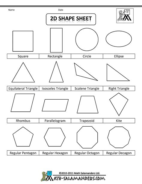 Printable Shapes 2D and 3D | Shapes worksheets, Geometry worksheets ...