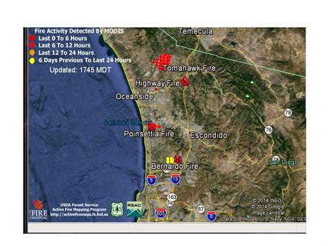 May 14, 2014 - Modis Map with CAL FIRE Incidents for the San Diego Area