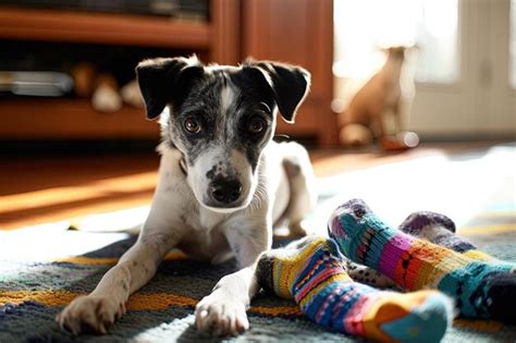 Premium AI Image | A puppy dog while playing with Epiphany socks ...