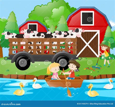 Farm Scene Cows Wagon Stock Illustrations – 4 Farm Scene Cows Wagon ...