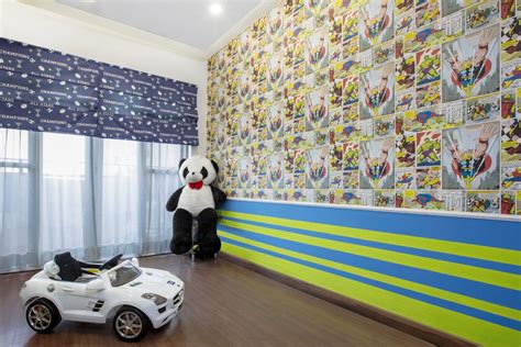 Multicolour Wallpaper Design With A Cartoon Theme | Livspace