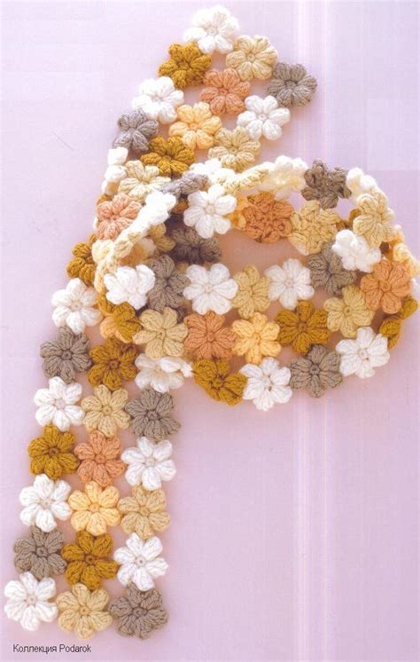 ergahandmade: Crochet Puff Stitch Flower Scarf + Diagrams + Video Tutorials