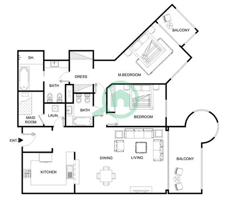 Floor plans for Type F 2-bedroom Apartments in Shoreline Apartments | Bayut Dubai | Floor plans ...