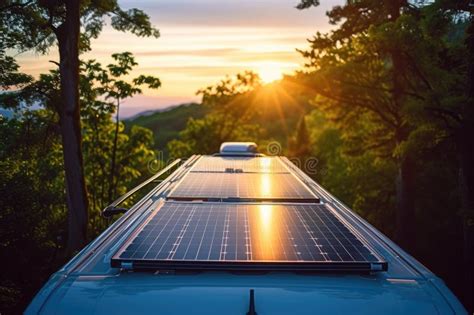 Solar Panels on a Camper Van Roof, Illustrating Mobile and Off-grid ...