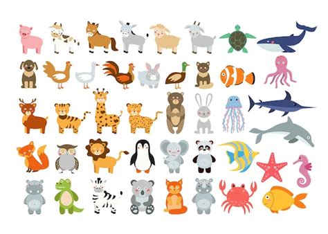 Premium Vector | Large set of animals for kids. cute cartoon illustrations