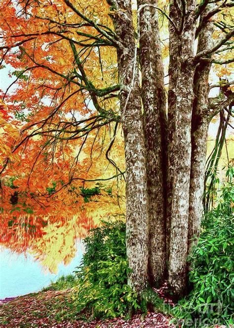 Fall Colors Reflecting In A Blue Ridge Lake Ap Painting by Dan Carmichael