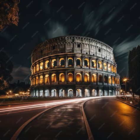 Premium Photo | Night view of Colosseum in Rome generative AI