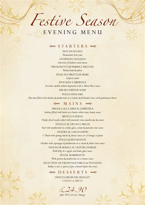 Christmas Festive Dinner Menu