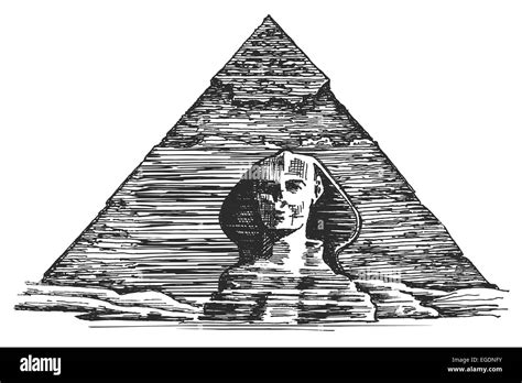 Egyptian pyramid and the Sphinx on a white background. sketch Stock Photo - Alamy