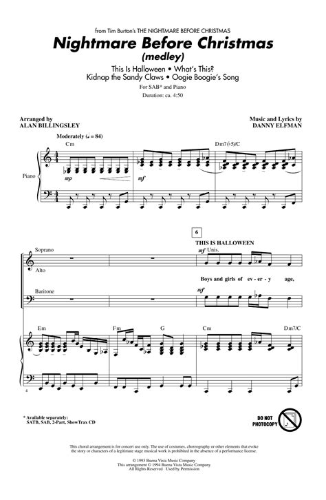 Nightmare Before Christmas (Medley) Choral SAB sheet music by by Alan Billingsley (SAB – 190855)