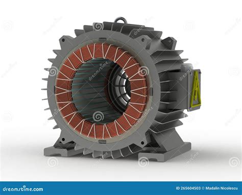 Electric Motor Housing Assembly with Copper Coil Stator, 3D Illustration Isolated on White Stock ...