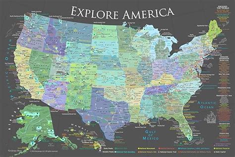 Amazon.com : National Parks Map Poster with 600+ NPS Site and USA Travel Destinations - Slate ...