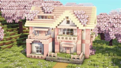 [Minecraft] How to Build a Cozy Cherry Blossom House / Tutorial in 2024 | Minecraft houses ...