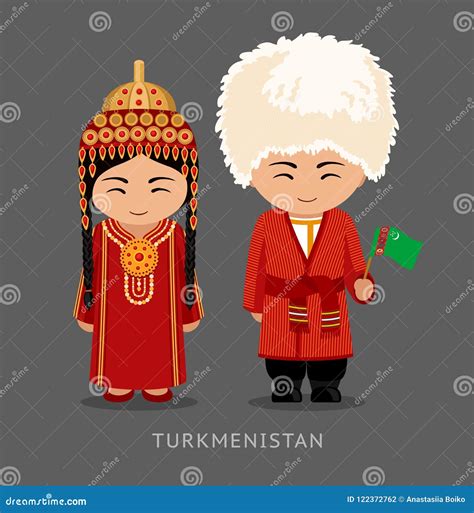 Turkmens in National Dress with a Flag. Stock Vector - Illustration of ...