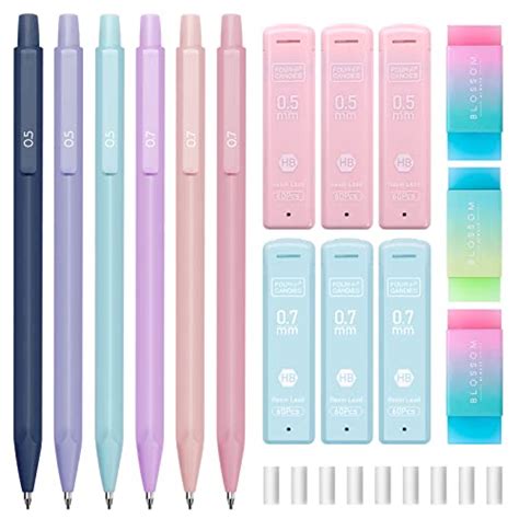 Four Candies Cute Mechanical Pencil Set, 6PCS Pastel Mechanical Pencils 0.5mm & 0.7mm with ...