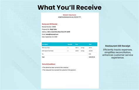 Restaurant Bill Receipt Template in Google Sheets, Pages, Excel, Word ...