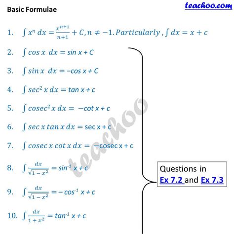 Integration Formulas - Trig, Definite Integrals - Class 12 - PDF