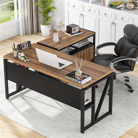 Fulcher L Shaped Desk With File Cabinet Reversible Computer Desk 60'' Corner Desk Modern Long ...