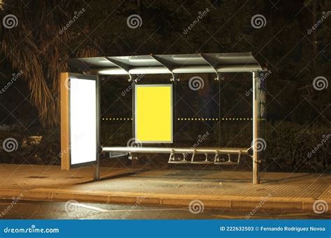 Billboard with Light in the Center of the City at Night Stock Image ...