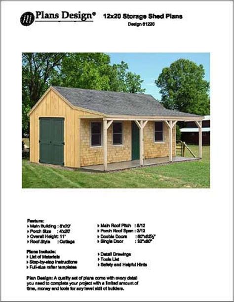 12' X 20' Building Cottage Shed With Porch Plans / Blueprints, Material List and Step-by Step ...