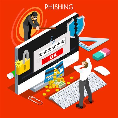 Phishing Concept 3D Flat Isometric People. Hacker phishing infographic ...