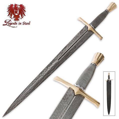 29 In. Damascus Steel Renaissance Sword w/ Wire Wrap Handle | True Swords