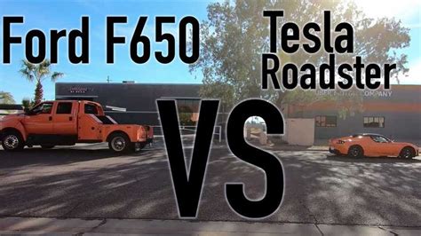 Watch Tesla Roadster Take On Ford F-650 Pickup Truck In Tug Of War Battle