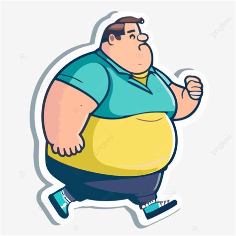 Healthy Weight Lose Sticker Vector, Cute Cartoon Fat Man Walking Clipart, Sticker Design With ...