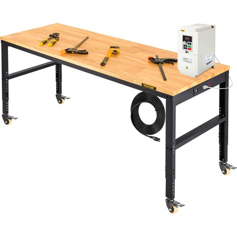 VEVOR Adjustable Height Workbench 61"L x 20"W Work Bench w/ Power ...