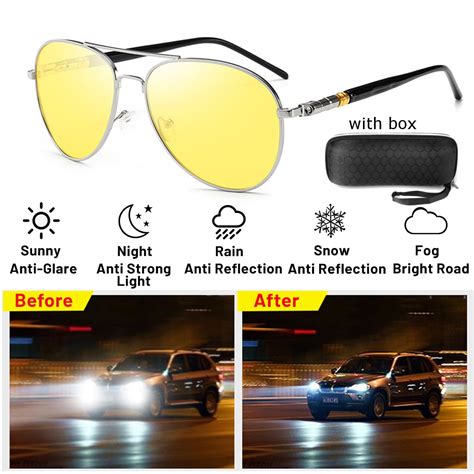 HD Optic Anti Glare Vision Night Driving Glasses UV400 Sunglasses Polarized Yellow Tinted Lens ...