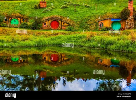 Hobbit Houses, Hobbiton, North Island, New Zealand, Pacific Stock Photo ...