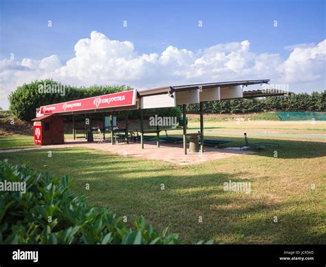 Shooting range for clay pigeon shooting competition Stock Photo - Alamy