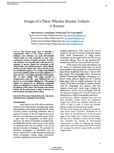 Design of A Three Wheeler Electric Vehicle A Review | PDF | Electric ...