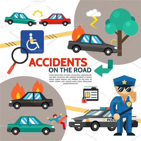 Flat road accident poster ~ Illustrations ~ Creative Market