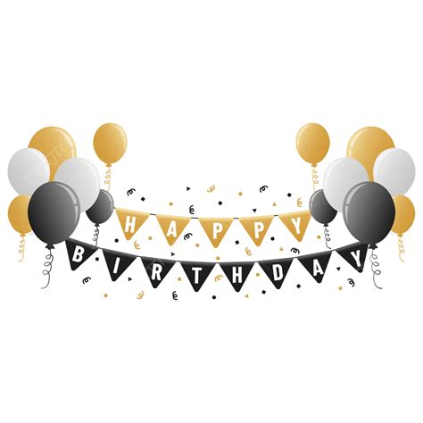 Happy Birthday Banner With Gold Black And Silver Color Vector, Happy ...