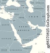 Vector Illustration - Middle east map. high detailed political map of middle east and arabian ...