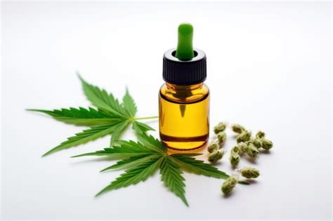 Premium AI Image | A bottle of hemp oil next to a hemp leaf.