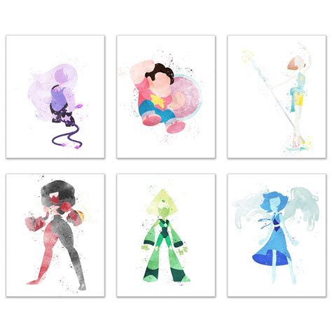 Buy Steven Universe Prints - Set of 6 (8x10) Watercolor Minimalist ...