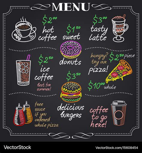 Cafe menu design on chalkboard Royalty Free Vector Image