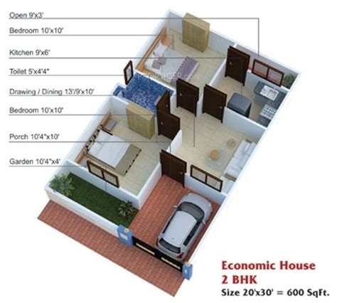 20×40 House Plan 2bhk 600 Sq Ft House Plans 2 Bedroom Apartment Plans ...