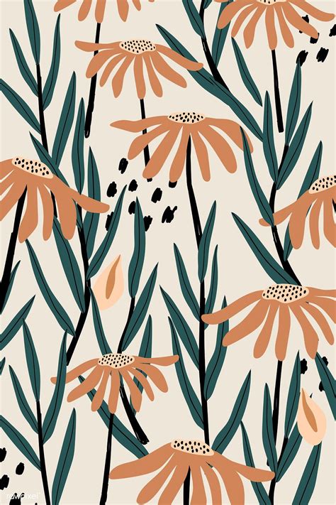 Download premium vector of Brown daisy patterned beige background ...