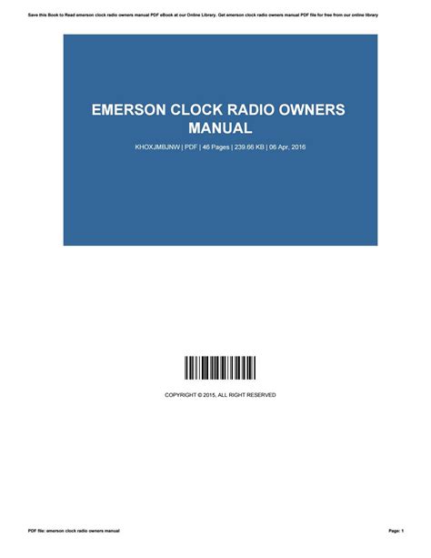 Emerson clock radio owners manual by JoshuaYoung4439 - Issuu