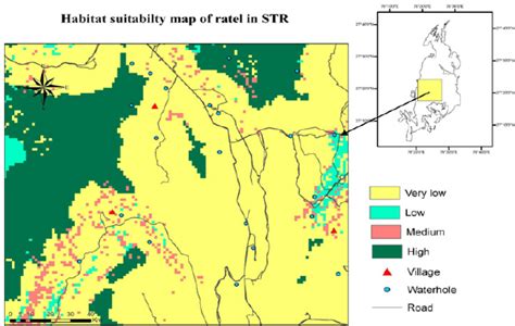 Habitat suitability map for ratel in the intensive study area of... | Download Scientific Diagram