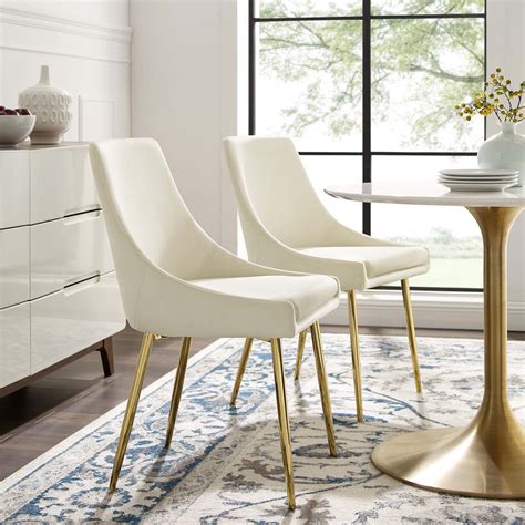 Modway Viscount Performance Velvet Dining Chairs - Set of 2 in Gold Ivory - Walmart.com ...