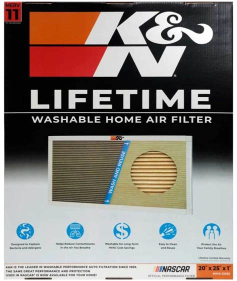 K&N 20x25x1 AC Furnace Air Filter; Lifetime Washable Reusable Filter; Merv 11; Filters Allergies ...