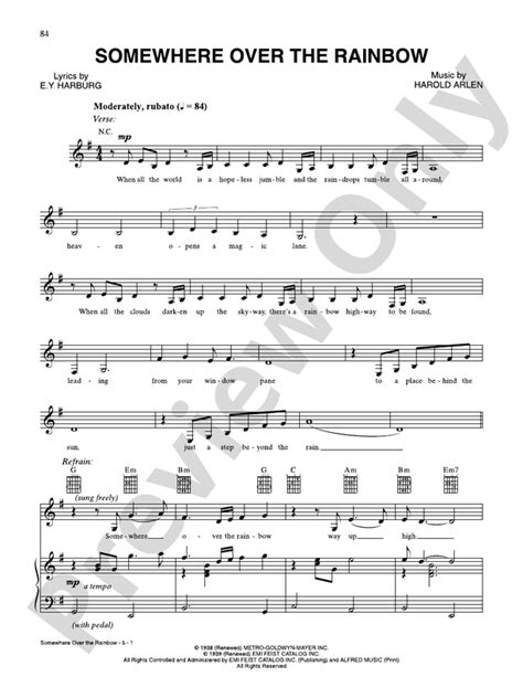 Somewhere Over the Rainbow: Piano/Vocal/Guitar: Jewel - Digital Sheet ...