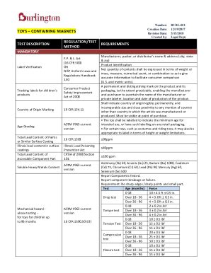 Fillable Online Created by: Legal Dept. REGULATION/TEST TEST DESCRIPTION REQUIREMENTS ... Fax ...