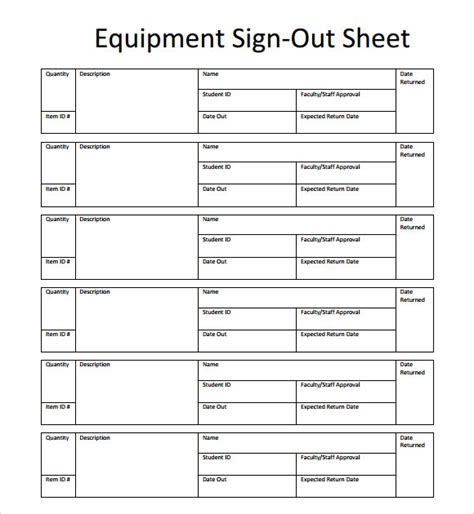 Equipment Sign Out Sheet Template