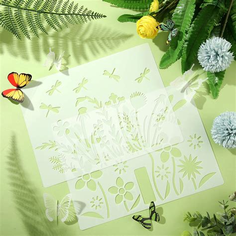 6 Pieces Flower Stencil Bee Stencil Butterfly Painting Stencil Template Bird Bee Drawing ...